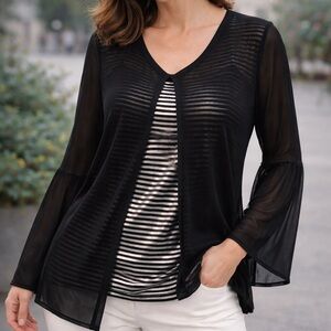Style & Co. Black Sheer Top with Silver Stripes
